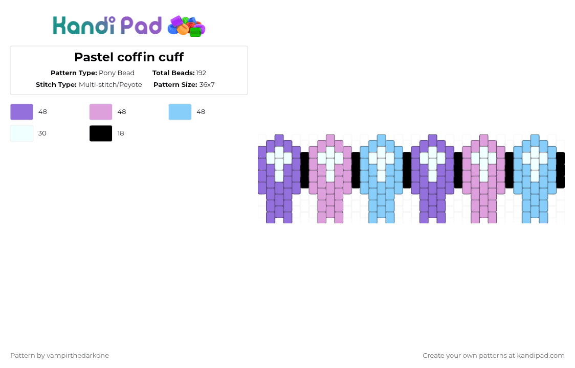 Pastel coffin cuff - Pony Bead Pattern by vampirthedarkone on Kandi Pad - purple,pink,light blue,pastel,pastel goth,coffin,goth