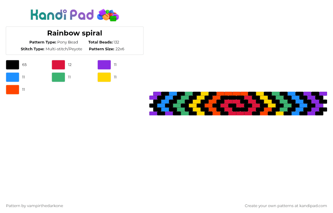 Rainbow spiral - Pony Bead Pattern by vampirthedarkone on Kandi Pad - black,red