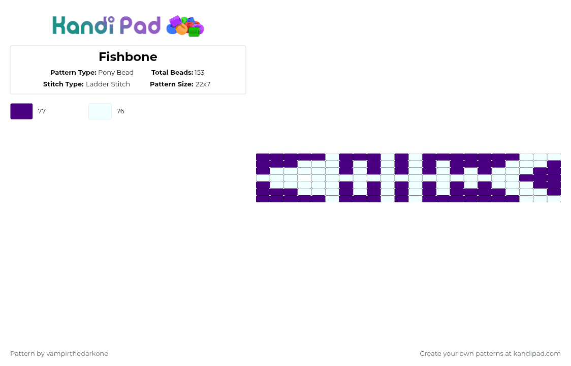 Fishbone - Pony Bead Pattern by vampirthedarkone on Kandi Pad - white,purple