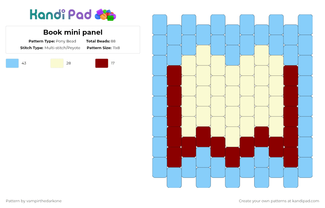 Book mini panel - Pony Bead Pattern by vampirthedarkone on Kandi Pad - light blue,red