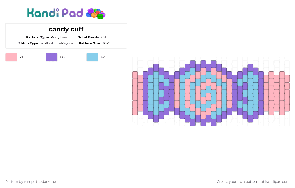 candy cuff - Pony Bead Pattern by vampirthedarkone on Kandi Pad - purple,pink