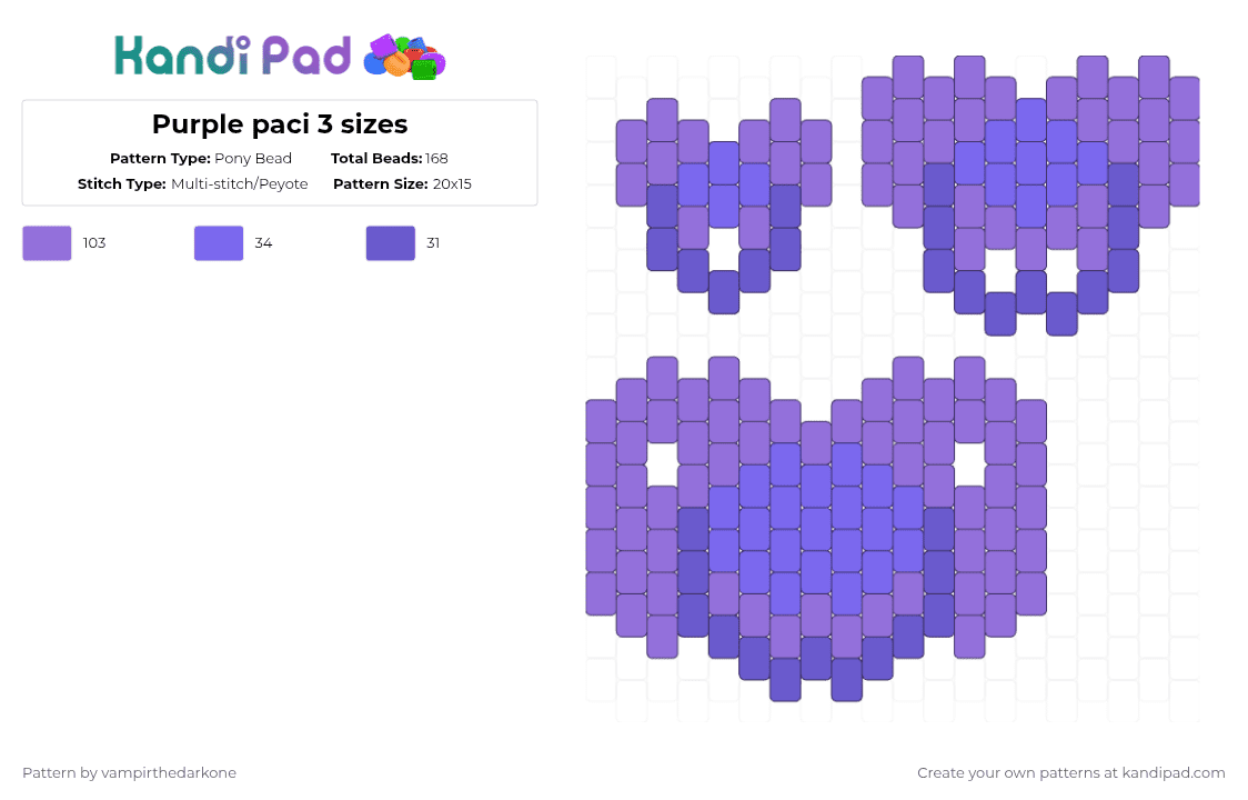 Purple paci 3 sizes - Pony Bead Pattern by vampirthedarkone on Kandi Pad - purple,blue,agere,paci,pacifier,age regression,baby