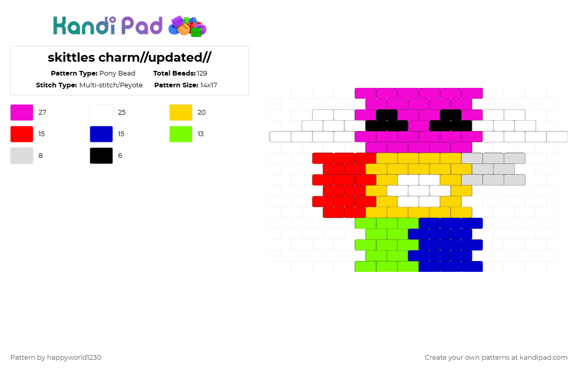 skittles charm//updated// - Pony Bead Pattern by happyworld1230 on Kandi Pad - pink,yellow