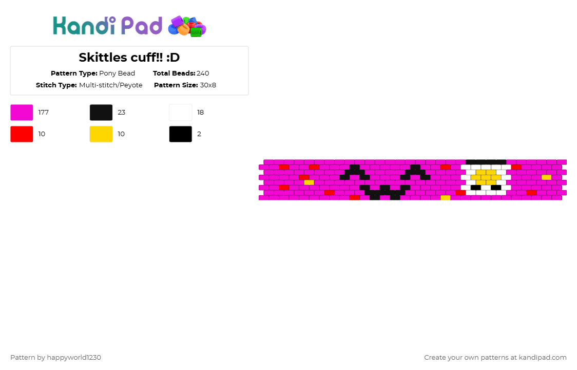 Skittles cuff!! :D - Pony Bead Pattern by happyworld1230 on Kandi Pad - pink
