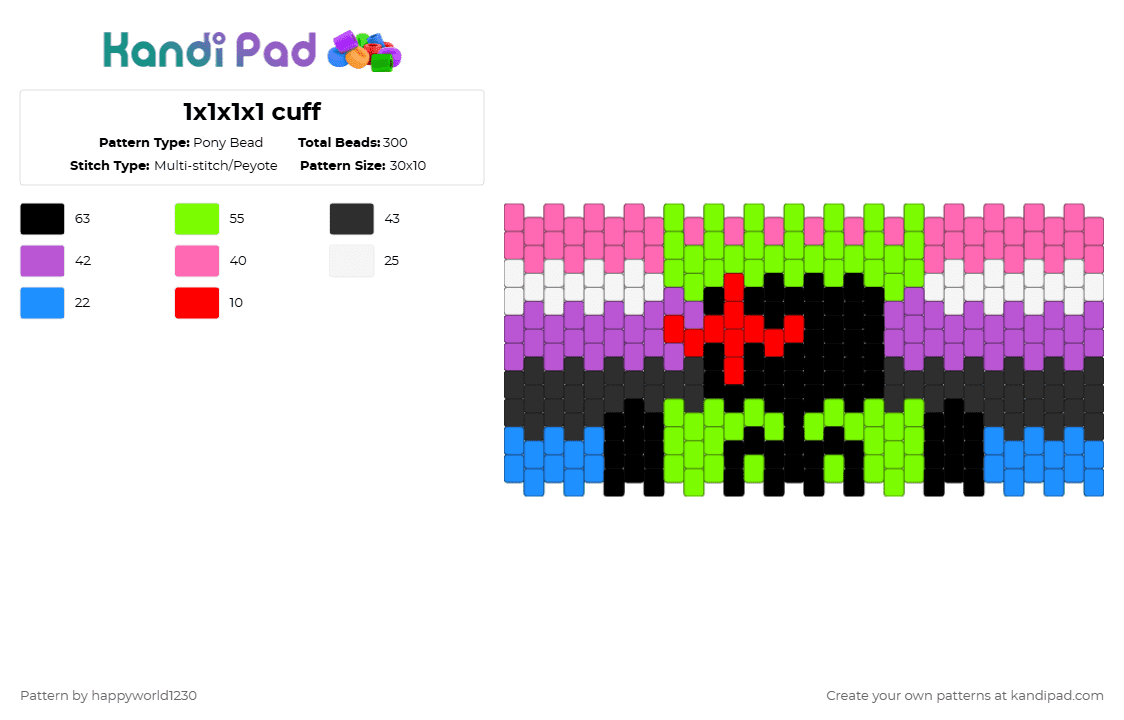 1x1x1x1 cuff - Pony Bead Pattern by happyworld1230 on Kandi Pad - green,pink