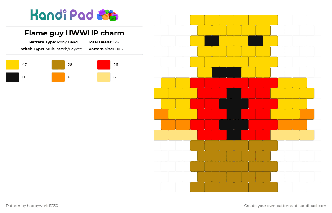 Flame guy HWWHP charm - Pony Bead Pattern by happyworld1230 on Kandi Pad - yellow,gold