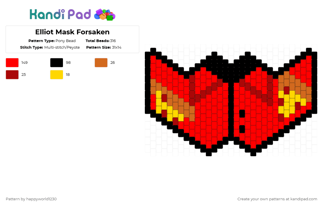 Elliot Mask Forsaken - Pony Bead Pattern by happyworld1230 on Kandi Pad - red