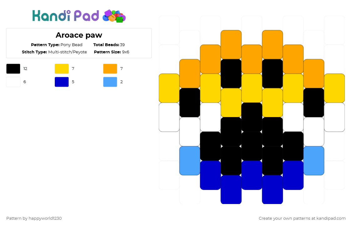 Aroace paw - Pony Bead Pattern by happyworld1230 on Kandi Pad - purple,yellow,orange,lgptq,pride