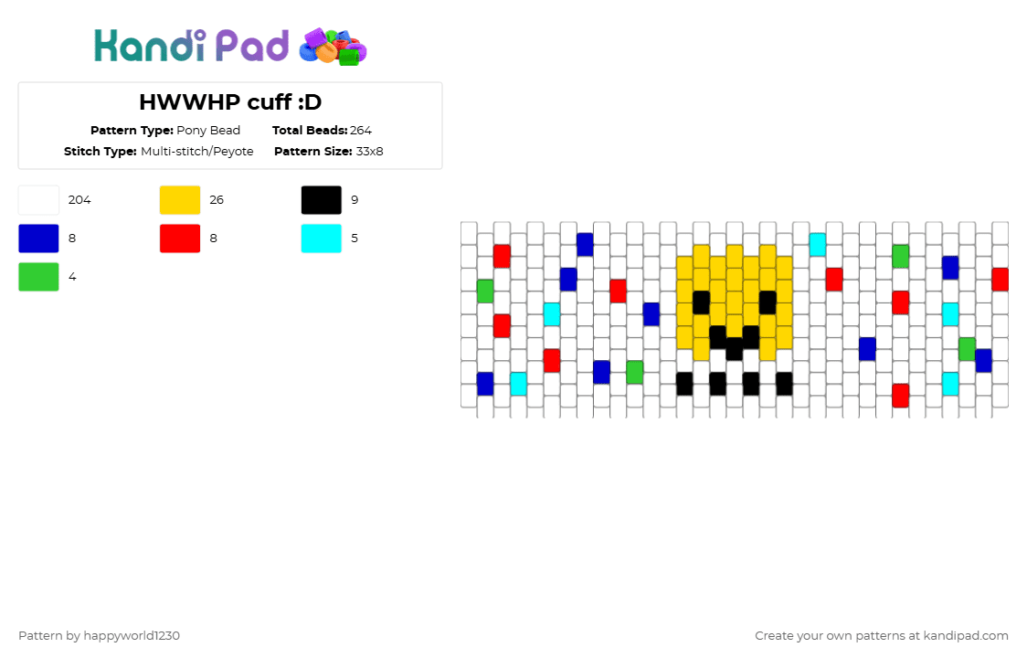 HWWHP cuff :D - Pony Bead Pattern by happyworld1230 on Kandi Pad - white,yellow