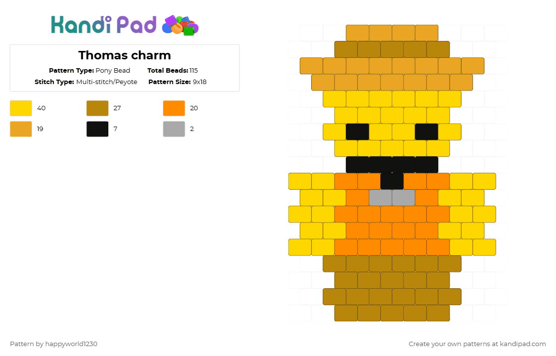 Thomas charm - Pony Bead Pattern by happyworld1230 on Kandi Pad - orange,gold,yellow
