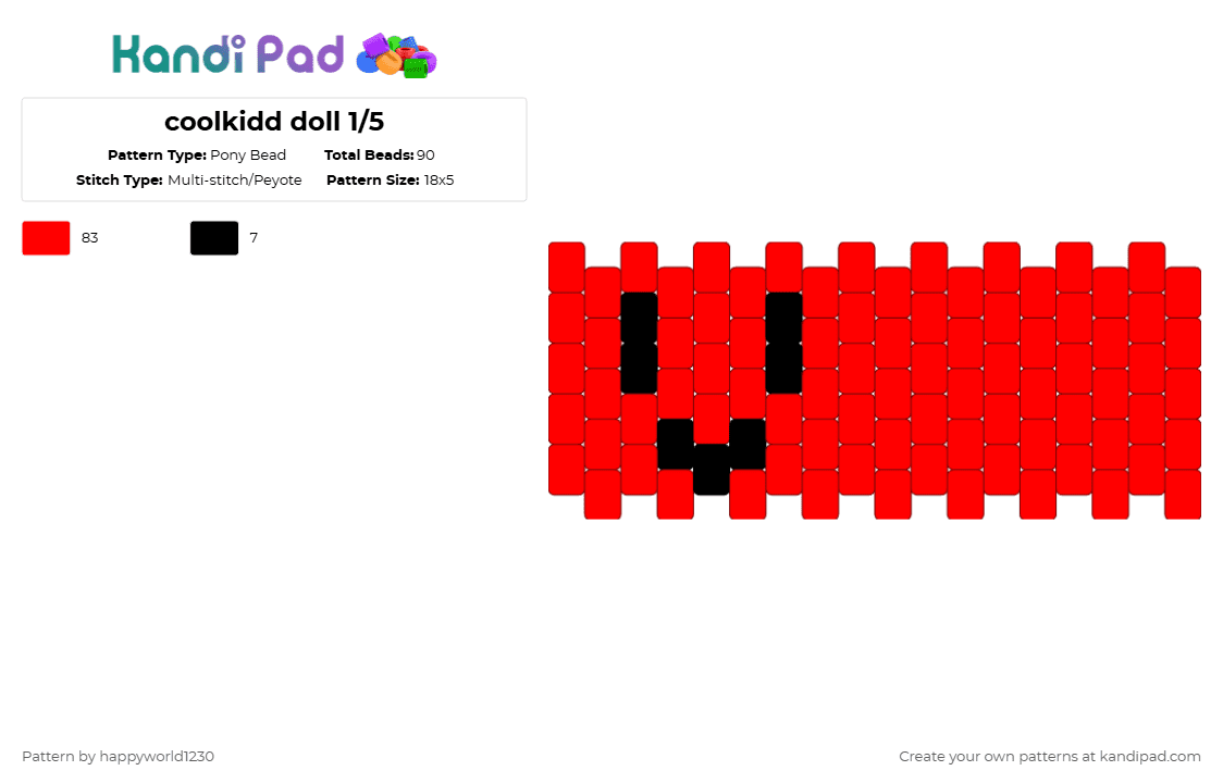 coolkidd doll 1/5 - Pony Bead Pattern by happyworld1230 on Kandi Pad - red,forsaken,coolkidd