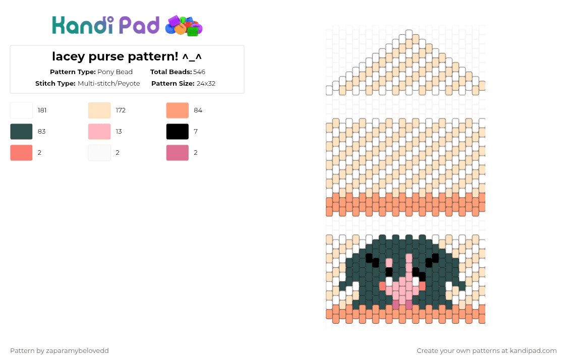 lacey purse pattern! ^_^ - Pony Bead Pattern by zaparamybelovedd on Kandi Pad - beige,orange