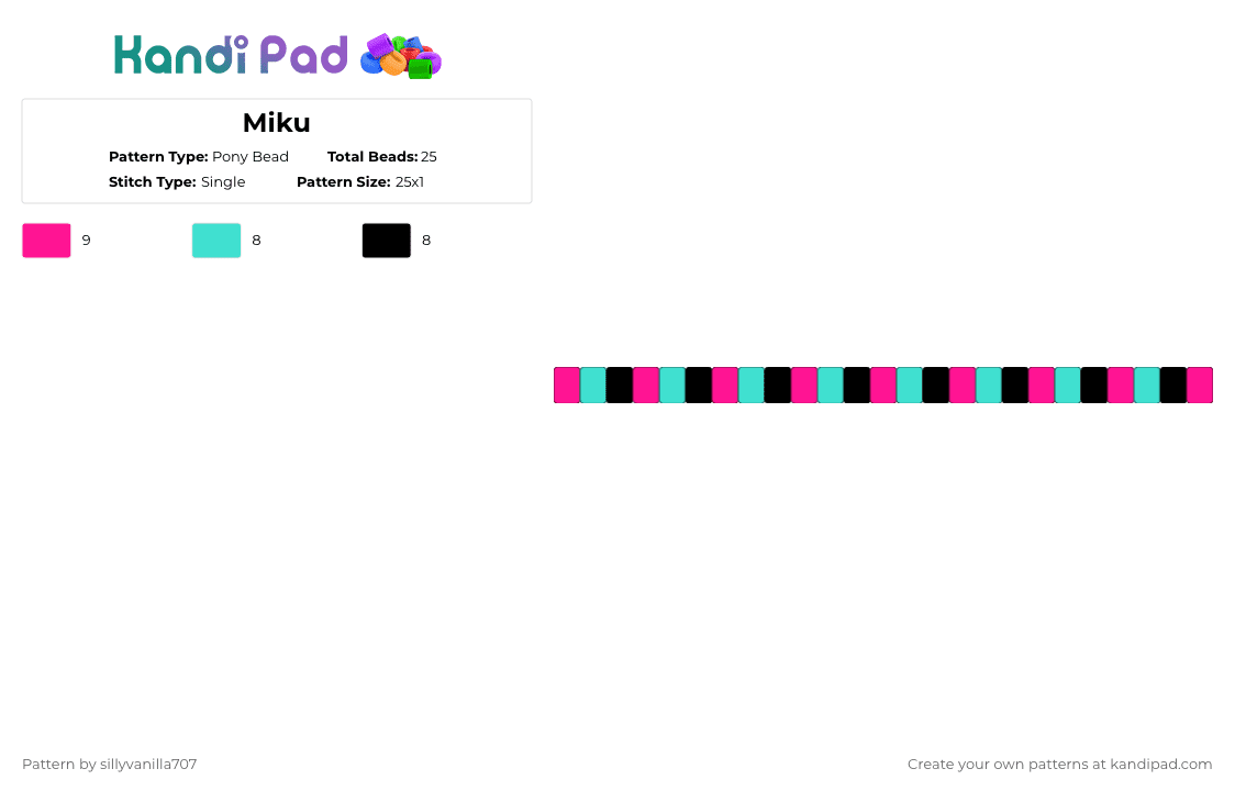 Miku - Pony Bead Pattern by deleted_user_651954 on Kandi Pad - pink,light blue
