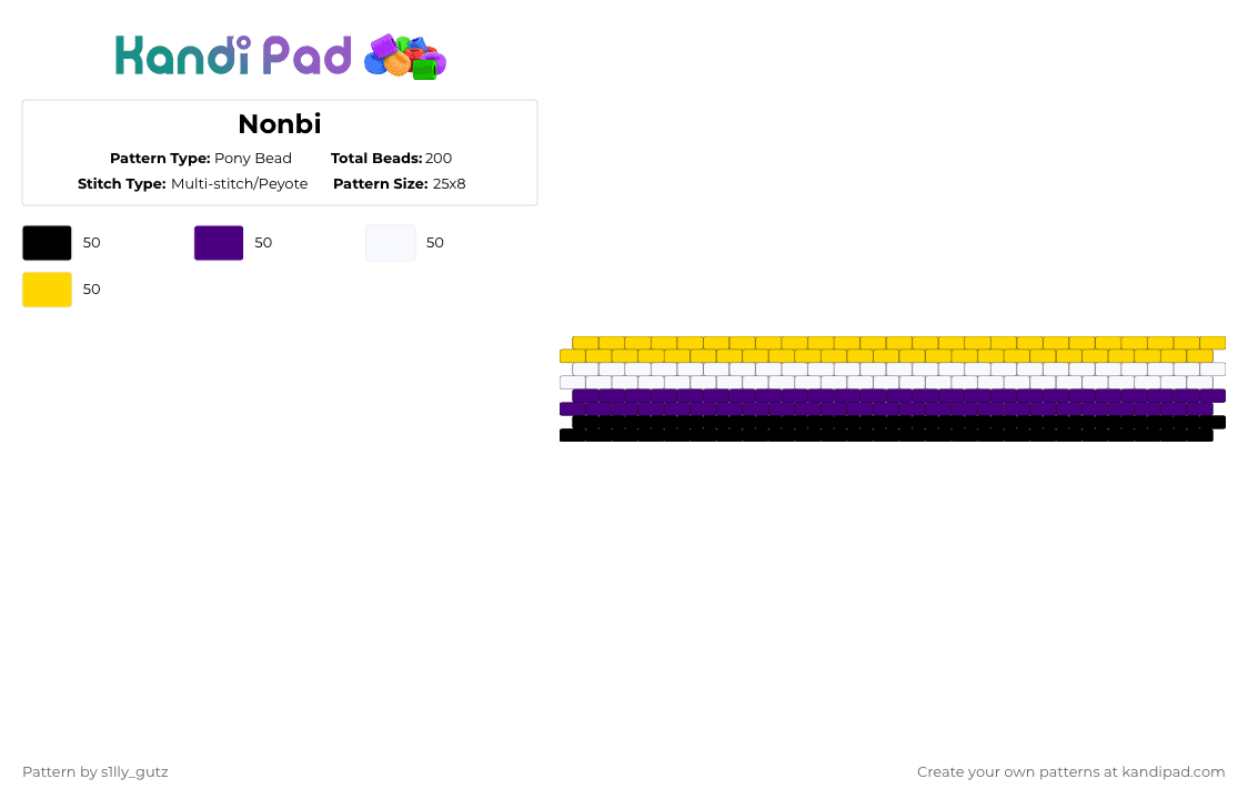 Nonbi - Pony Bead Pattern by deleted_user_651954 on Kandi Pad - purple,yellow