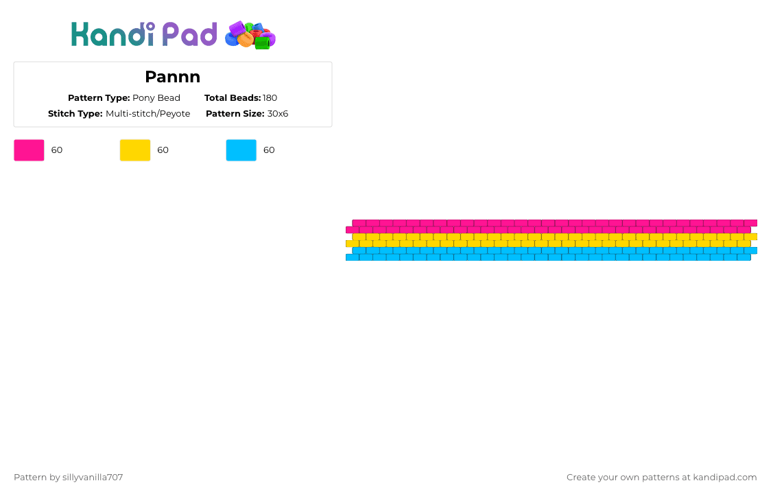 Pannn - Pony Bead Pattern by deleted_user_651954 on Kandi Pad - pink,yellow,light blue