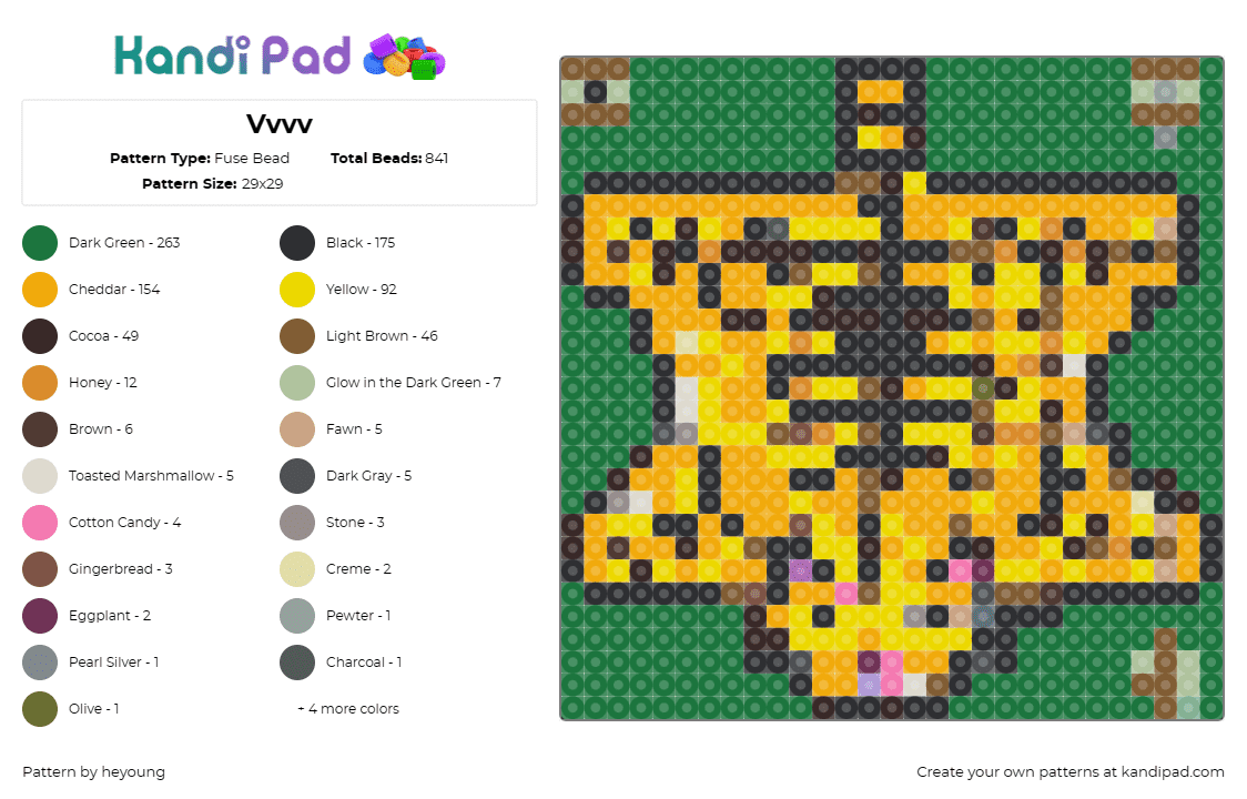 Vvvv - Fuse Bead Pattern by heyoung on Kandi Pad - tiger,rug,fur,wild,majestic,striking design,bold orange,black,intricate patterns