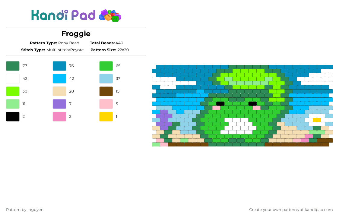 Froggie - Pony Bead Pattern by lnguyen on Kandi Pad - green,light blue