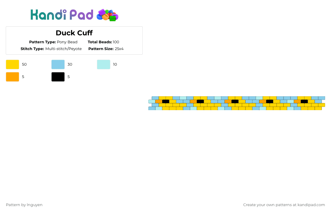 Duck Cuff - Pony Bead Pattern by lnguyen on Kandi Pad - light blue,yellow