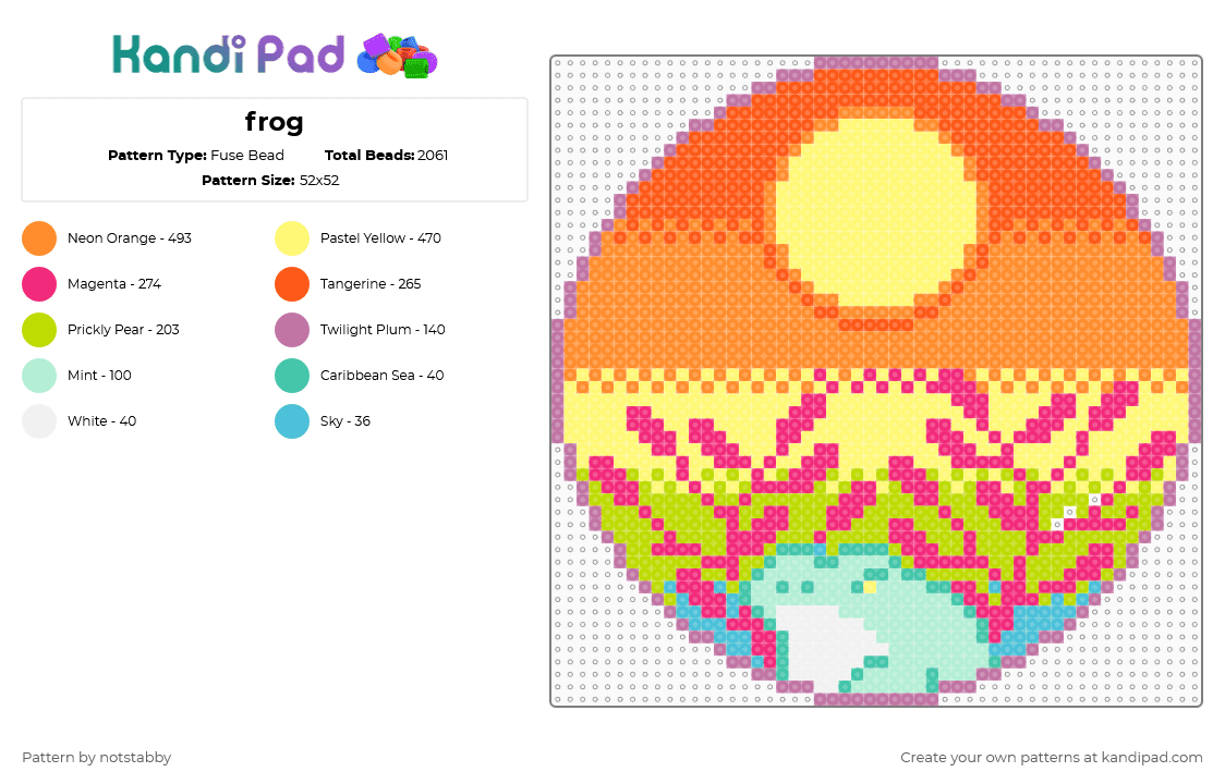 frog - Fuse Bead Pattern by notstabby on Kandi Pad - yellow,orange,pink