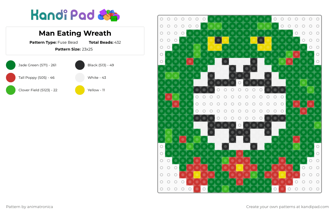 Man Eating Wreath - Fuse Bead Pattern by animatronica on Kandi Pad - green