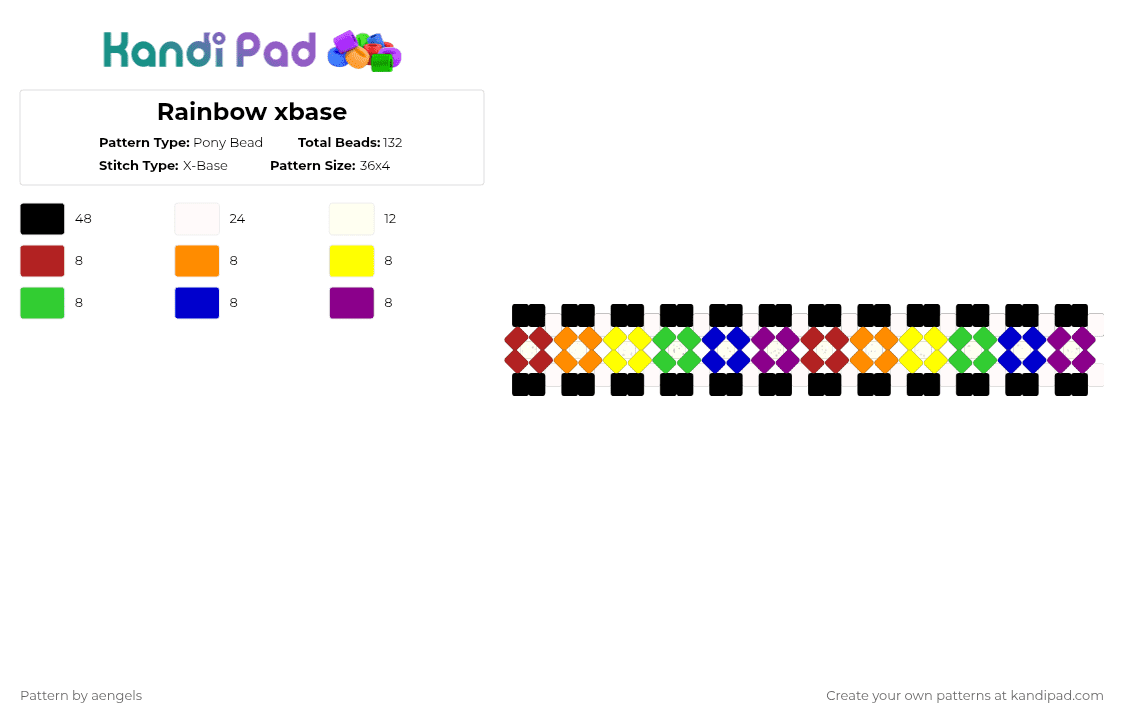 Rainbow xbase - Pony Bead Pattern by aengels on Kandi Pad - white,orange,green,pink,colorful