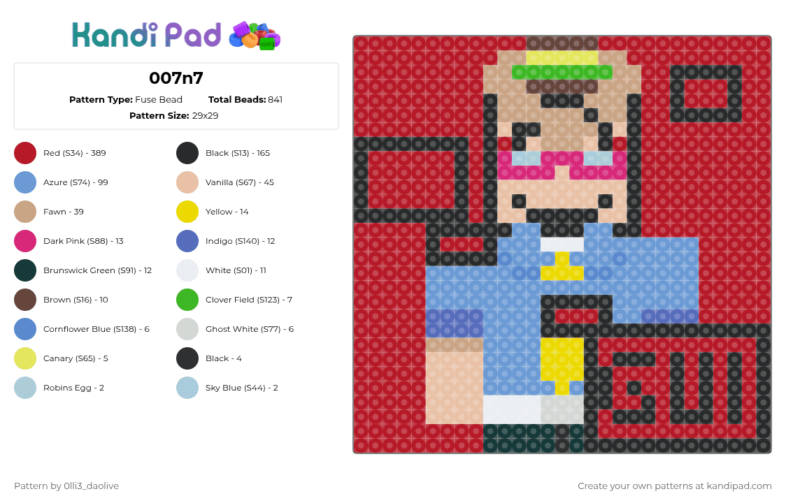 007n7 - Fuse Bead Pattern by 0lli3_daolive on Kandi Pad - beige,light blue,red,007n7