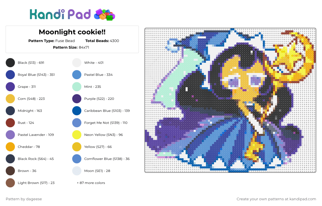 Moonlight cookie!! - Fuse Bead Pattern by dageese on Kandi Pad - blue,purple,light blue,yellow