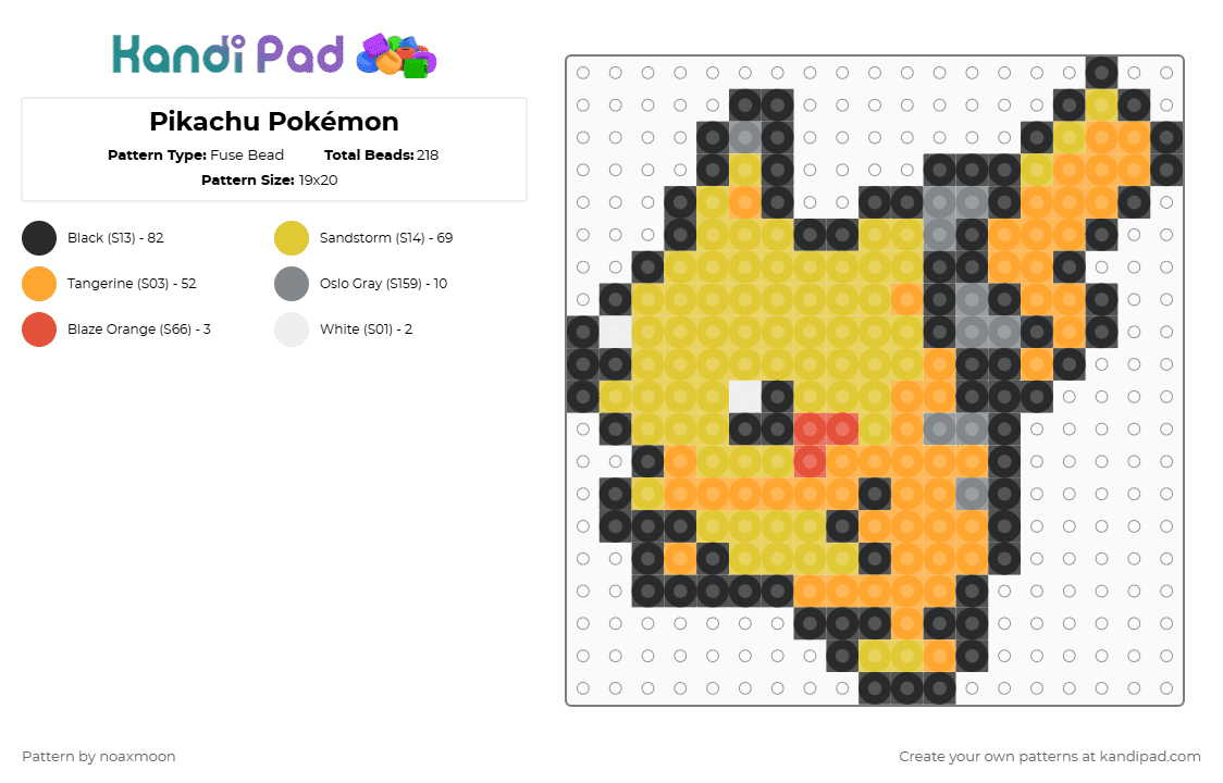Pikachu Pokémon - Fuse Bead Pattern by noaxmoon on Kandi Pad - orange,yellow,pikachu,pokemon,gaming,games
