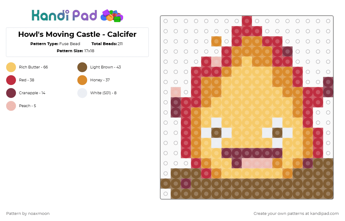 Howl\'s Moving Castle - Calcifer - Fuse Bead Pattern by noaxmoon on Kandi Pad - tan,yellow,orange,red,ghibli,calcifer,howls moving castle,character,chibi