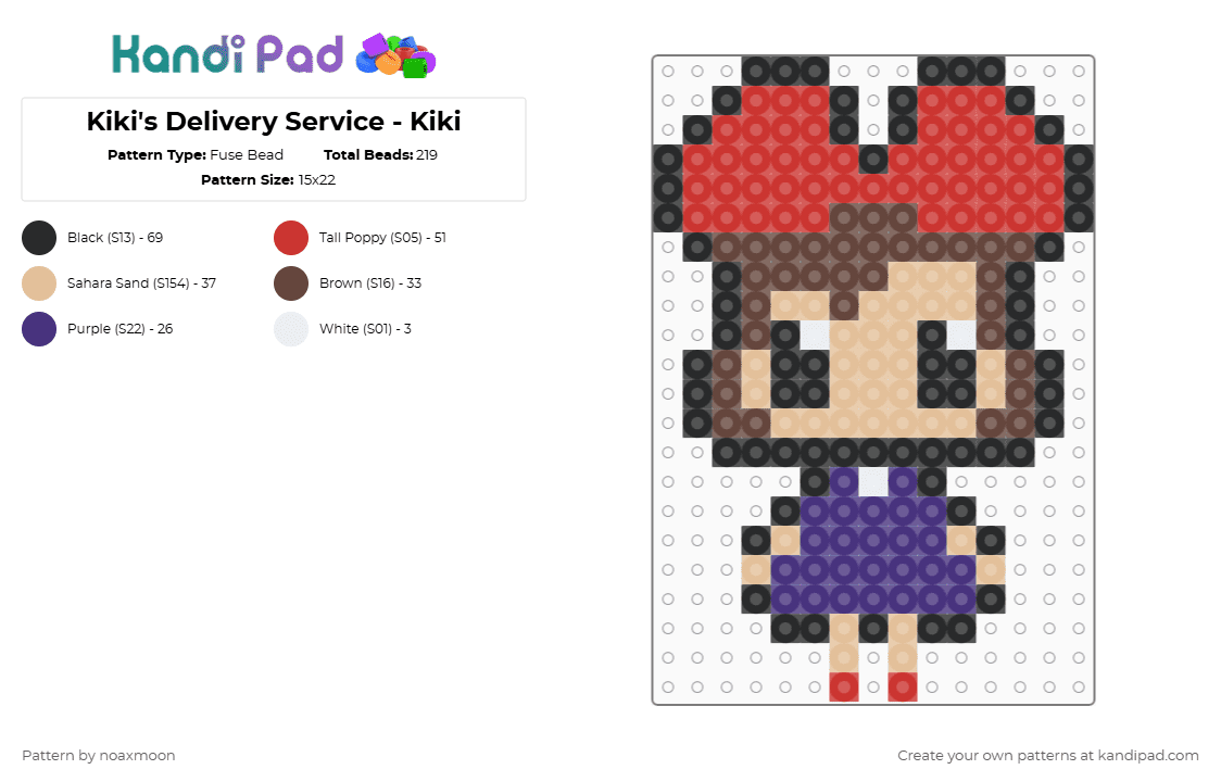 Kiki\'s Delivery Service - Kiki - Fuse Bead Pattern by noaxmoon on Kandi Pad - red,beige,kiki,kikis delivery service,ghibli,japanese,witch,kawaii,character