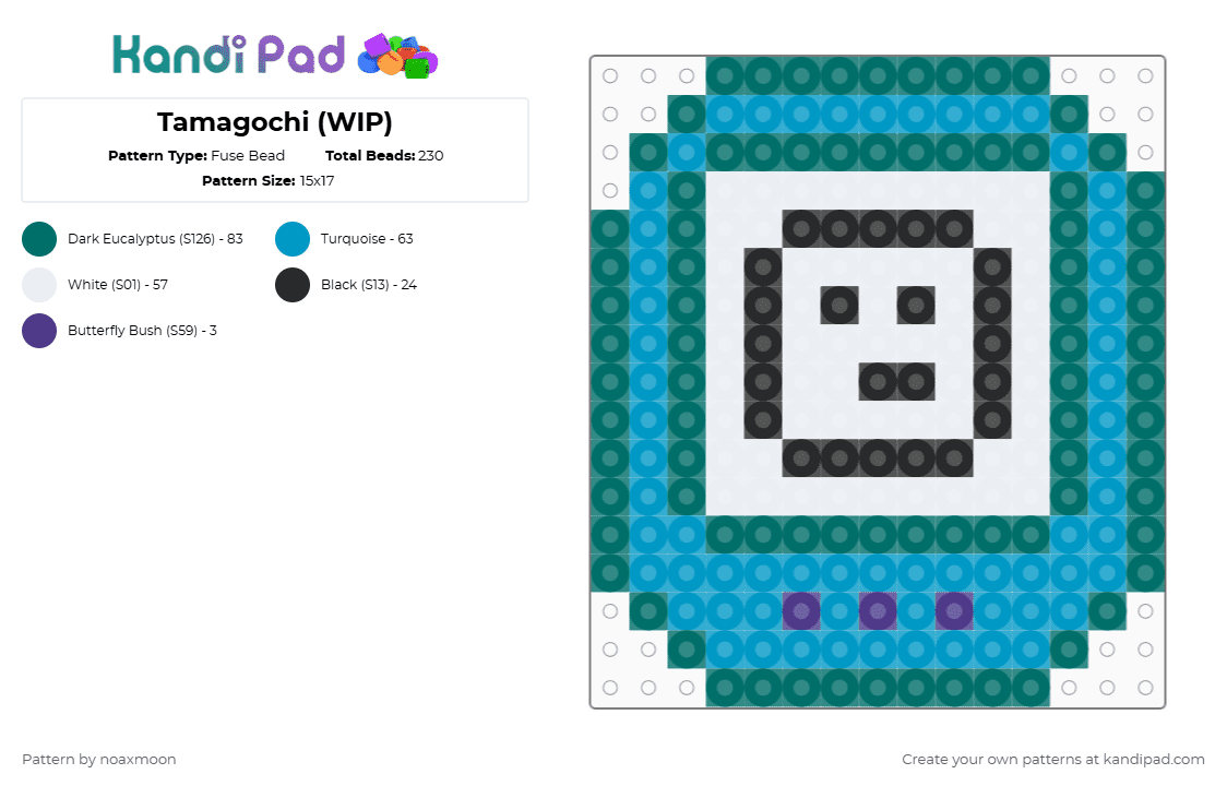 Tamagochi (WIP) - Fuse Bead Pattern by noaxmoon on Kandi Pad - teal,light blue,tamagochi,japan,kawaii,cute,pocket game