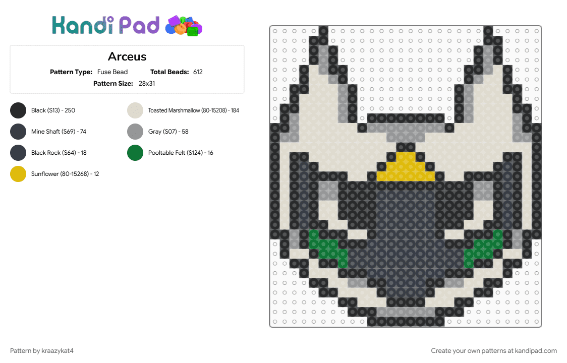 Arceus - Fuse Bead Pattern by kraazykat4 on Kandi Pad - arceus, beige, black, cute, easy, gray, keychain, pokemon, show, starters, startersmovieunleashers