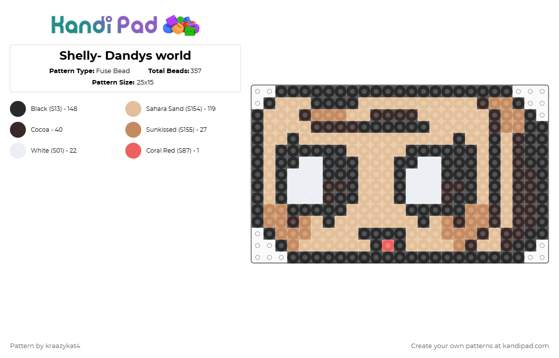 Shelly- Dandys world - Fuse Bead Pattern by kraazykat4 on Kandi Pad - beige,shelly,dandys world,dandy,roblox,easy,charm,cute