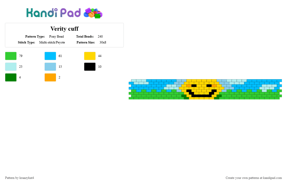 Verity cuff - Pony Bead Pattern by kraazykat4 on Kandi Pad - cuff, cute, easy, green, light blue, minecraft, smile, thatmob, verity, yellow