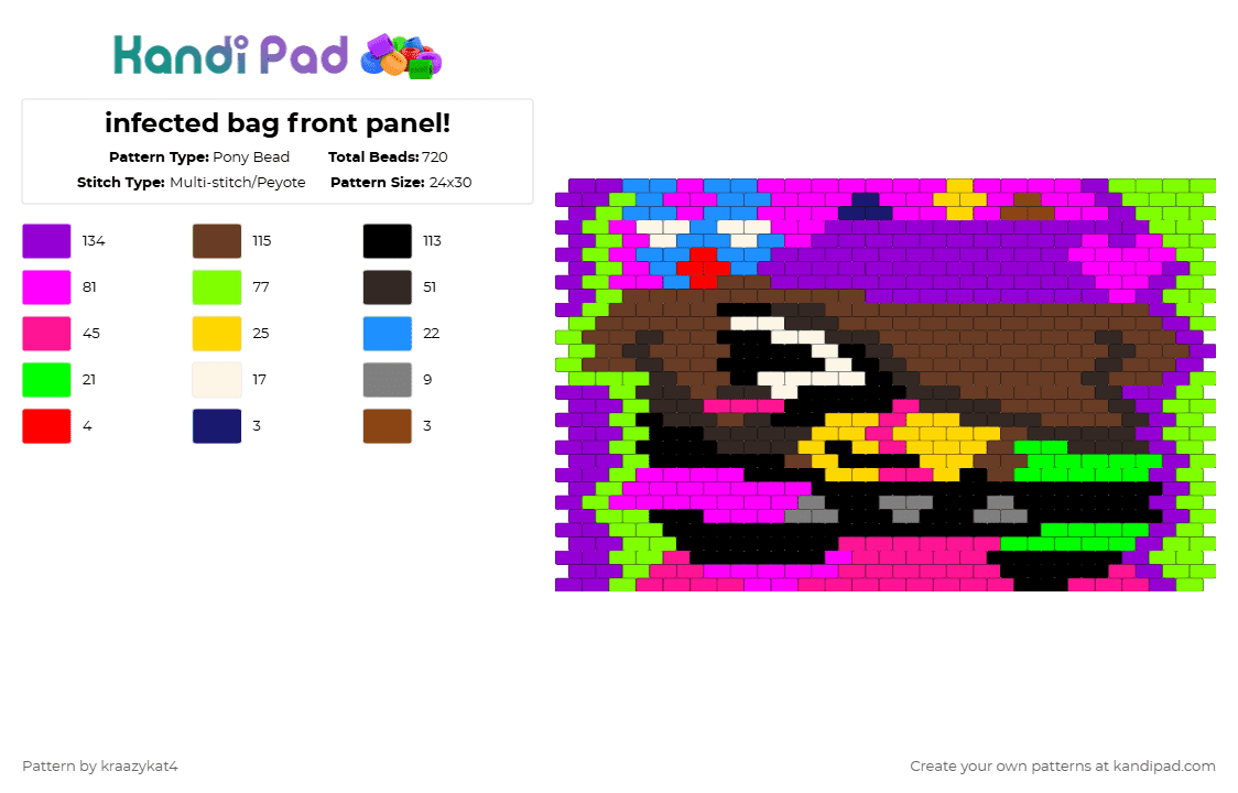 infected bag front panel! - Pony Bead Pattern by kraazykat4 on Kandi Pad - brown,green,pink,purple,roblox,regretevator,cute,infected