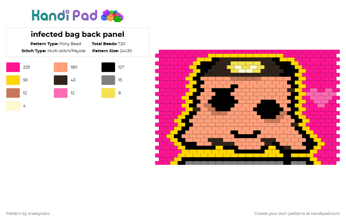 infected bag back panel - Pony Bead Pattern by kraazykat4 on Kandi Pad - pink,orange,roblox,regretevator,cute,infected