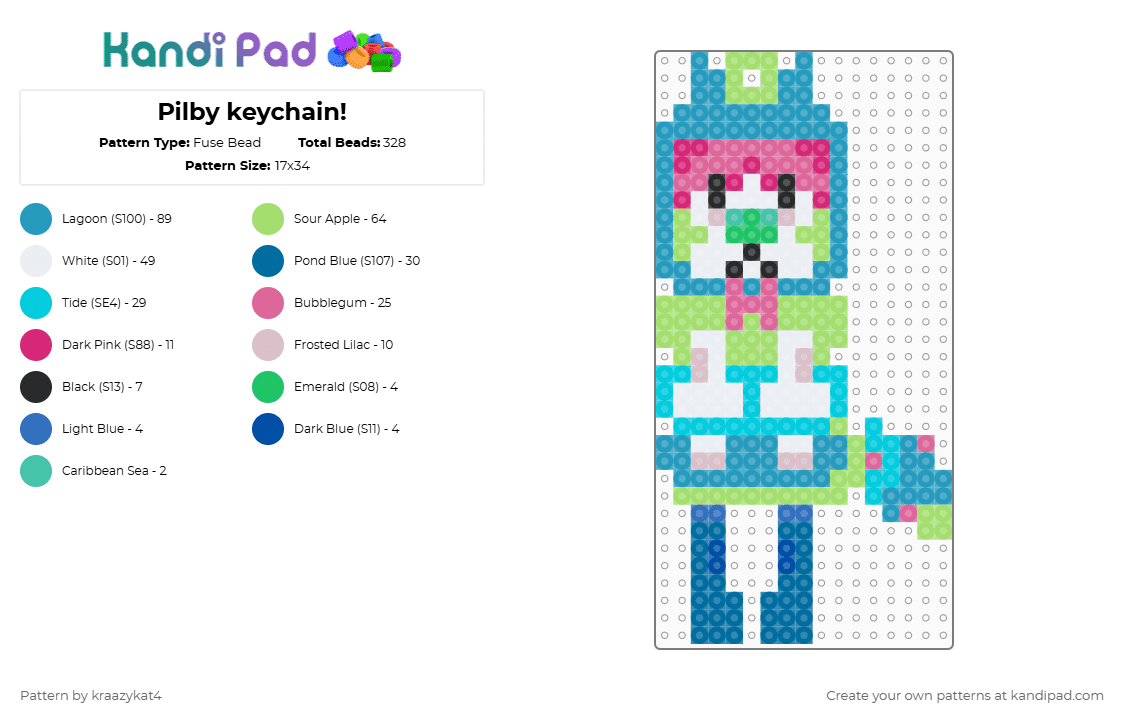 Pilby keychain! - Fuse Bead Pattern by kraazykat4 on Kandi Pad - green,light blue,pilby,regretevator,roblox,silly,keychain,easy,bug