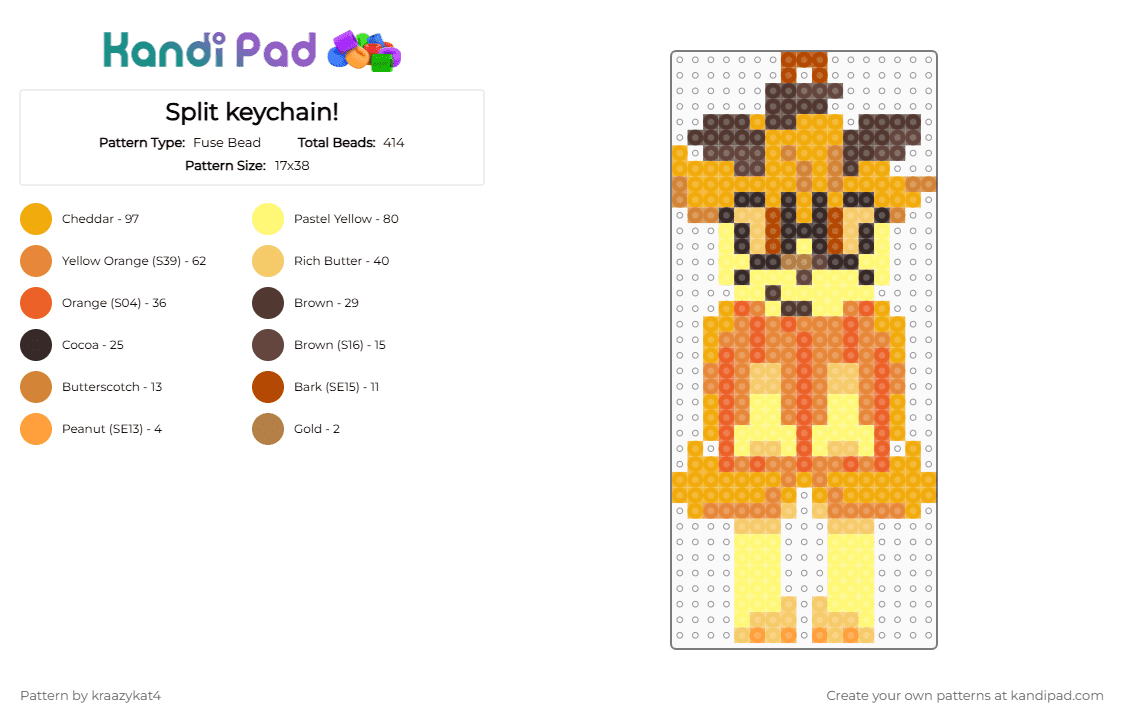 Split keychain! - Fuse Bead Pattern by kraazykat4 on Kandi Pad - cute, easy, keychain, lesbian, orange, regretevator, roblox, silly, split, yellow