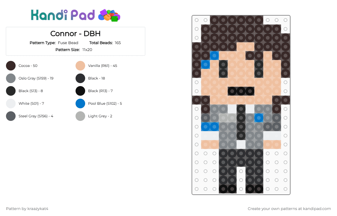 Connor - DBH - Fuse Bead Pattern by kraazykat4 on Kandi Pad - beige, blue, brown, connor, cute, dbh, detroit become human, easy, video game