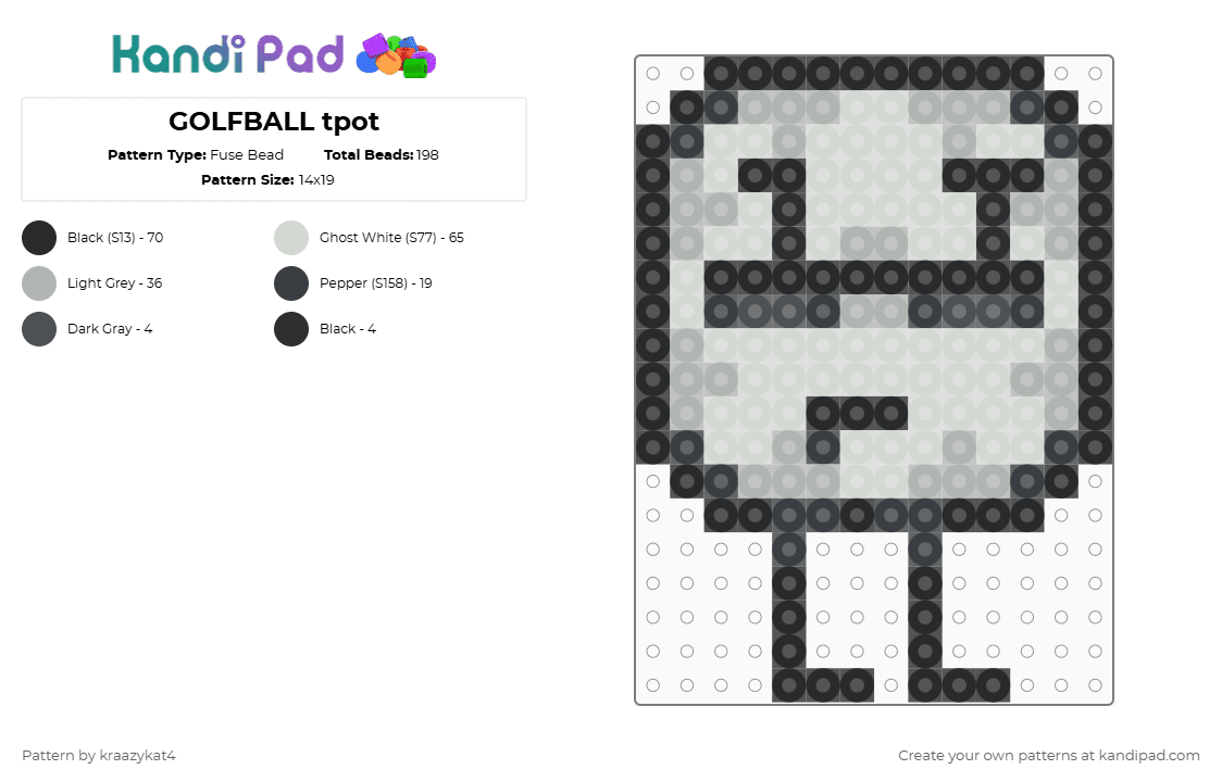 GOLFBALL tpot - Fuse Bead Pattern by kraazykat4 on Kandi Pad - white,beige,tpot,bfdi,golfball,osc,bfdia,battle for dream island,object show,easy