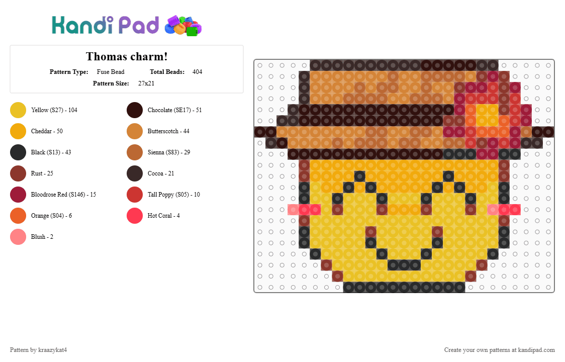 Thomas charm! - Fuse Bead Pattern by kraazykat4 on Kandi Pad - brown, charm, cute, easy, hwwhp, orange, roblox, silly, thomas, yellow