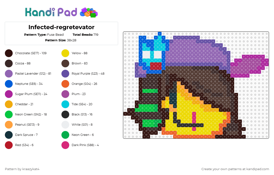 Infected-regretevator (OLD, CHECK DESC) - Fuse Bead Pattern by kraazykat4 on Kandi Pad - yellow,brown,pink,regretevator,infected,roblox