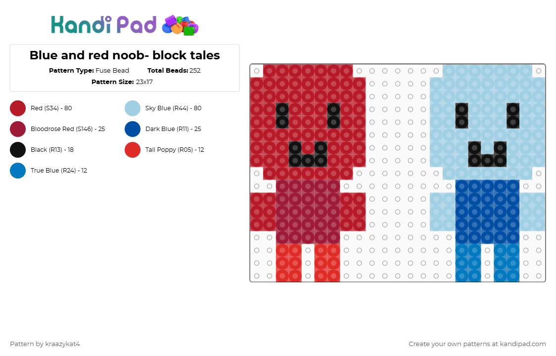 Blue and red noob- block tales - Fuse Bead Pattern by kraazykat4 on Kandi Pad - red,light blue,blocktales,roblox,blue,noob,easy