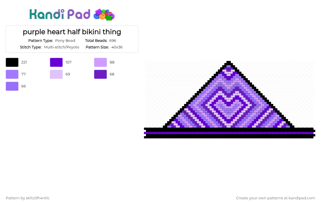 purple heart half bikini thing - Pony Bead Pattern by sk1tz0fr4nt1c on Kandi Pad - pink, purple