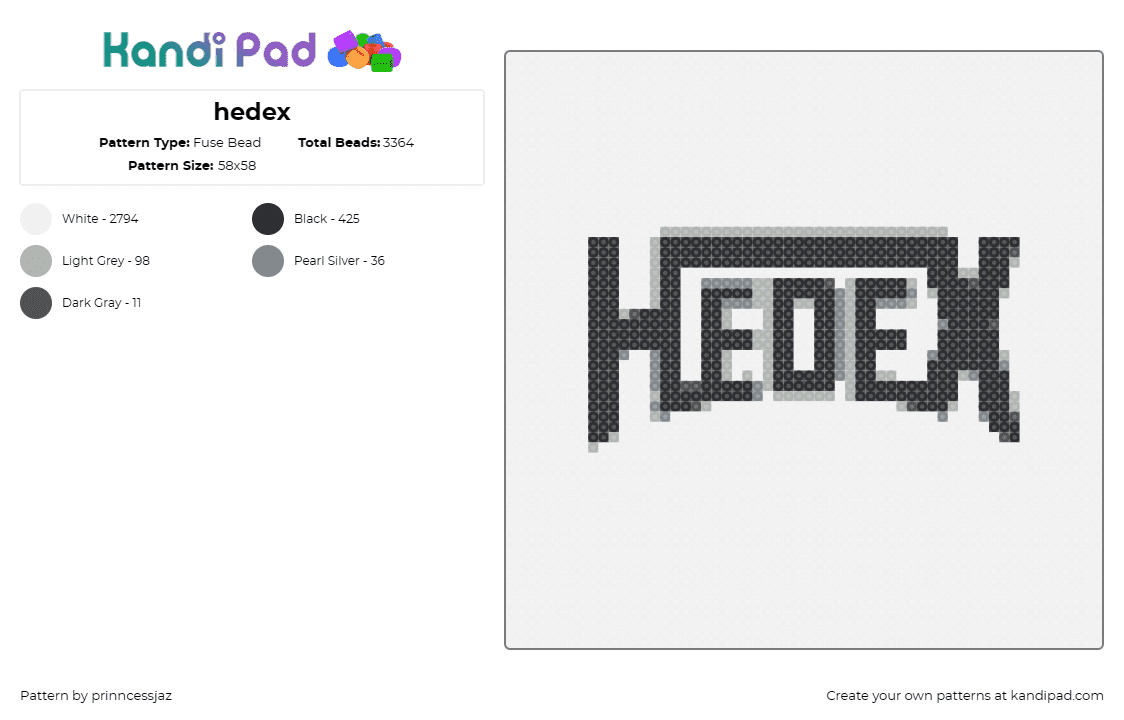 hedex - Fuse Bead Pattern by prinncessjaz on Kandi Pad - hedex,music,edm,dj,sleek,scene,black,gray,white