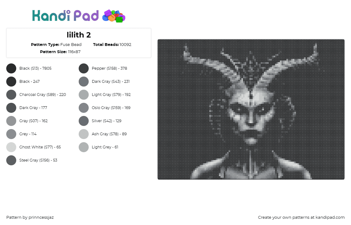 lilith 2 - Fuse Bead Pattern by prinncessjaz on Kandi Pad - lilith,diablo,demon,horror,ominous,fantasy,mysterious,dark,mystical