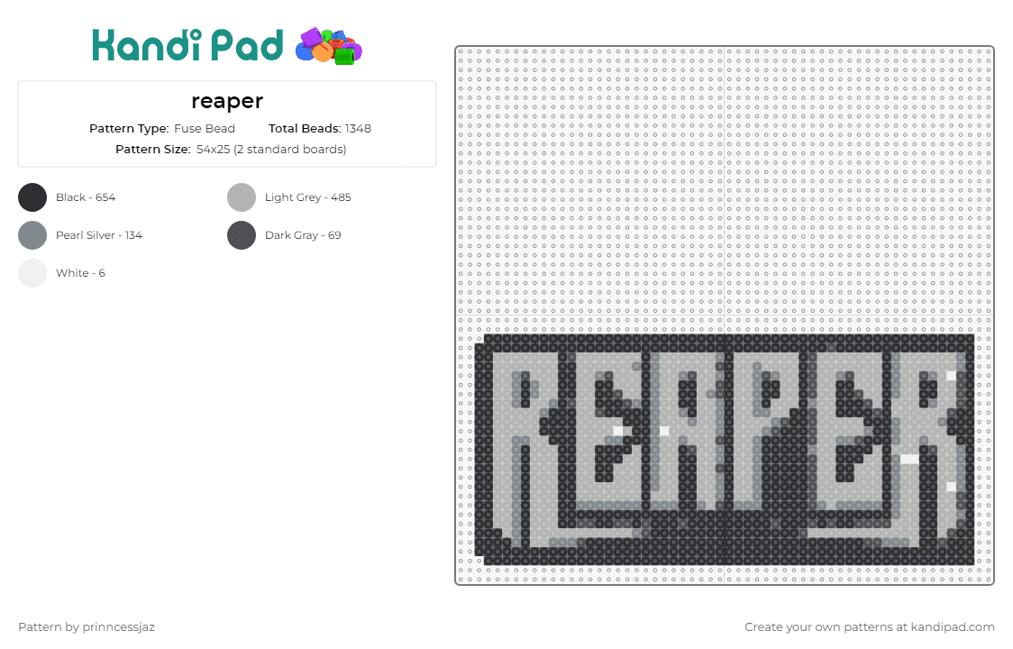 reaper - Fuse Bead Pattern by prinncessjaz on Kandi Pad - reaper,music,edm,dj,bold statement,lovers,edgy vibe,culture,black,gray,white