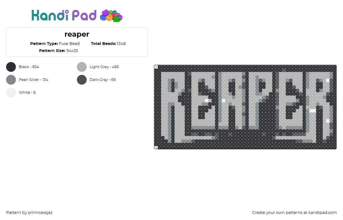 reaper - Fuse Bead Pattern by prinncessjaz on Kandi Pad - reaper,music,edm,dj,bold statement,edgy vibe,culture,black,gray,white