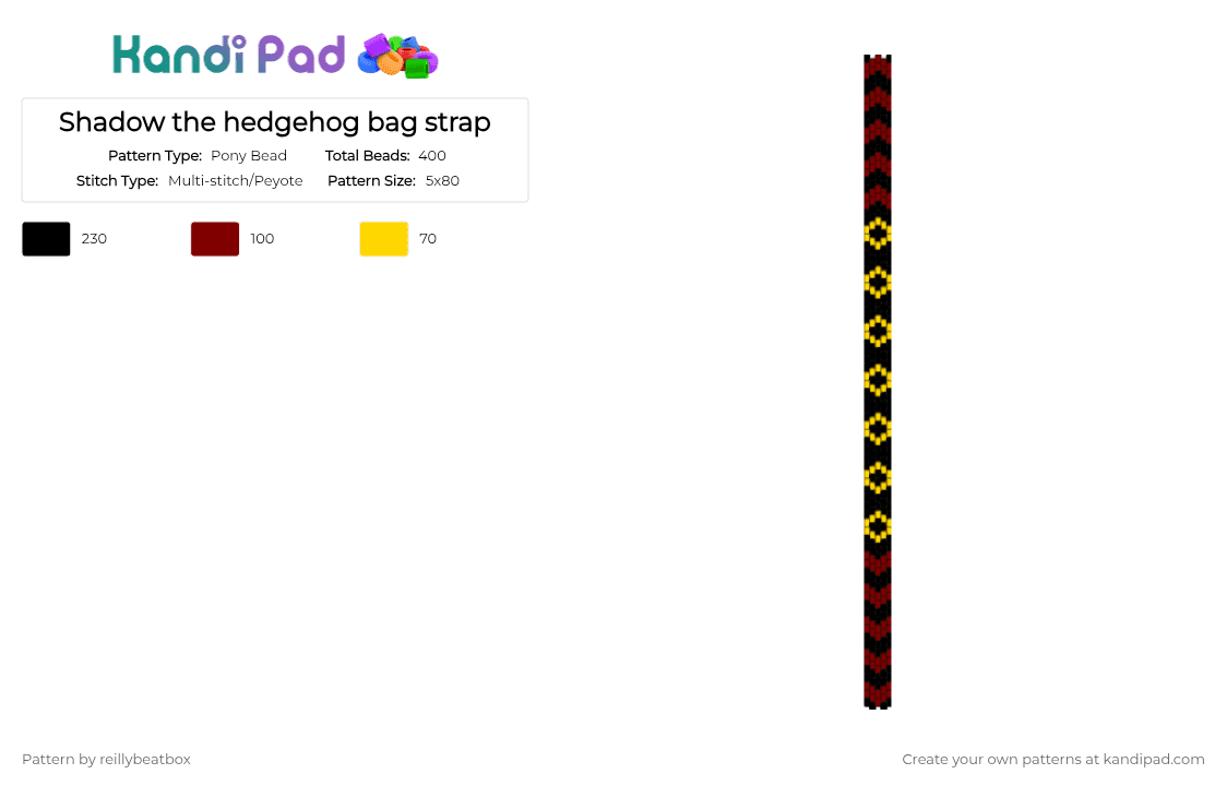 Shadow the hedgehog bag strap - Pony Bead Pattern by reillybeatbox on Kandi Pad - brown,yellow