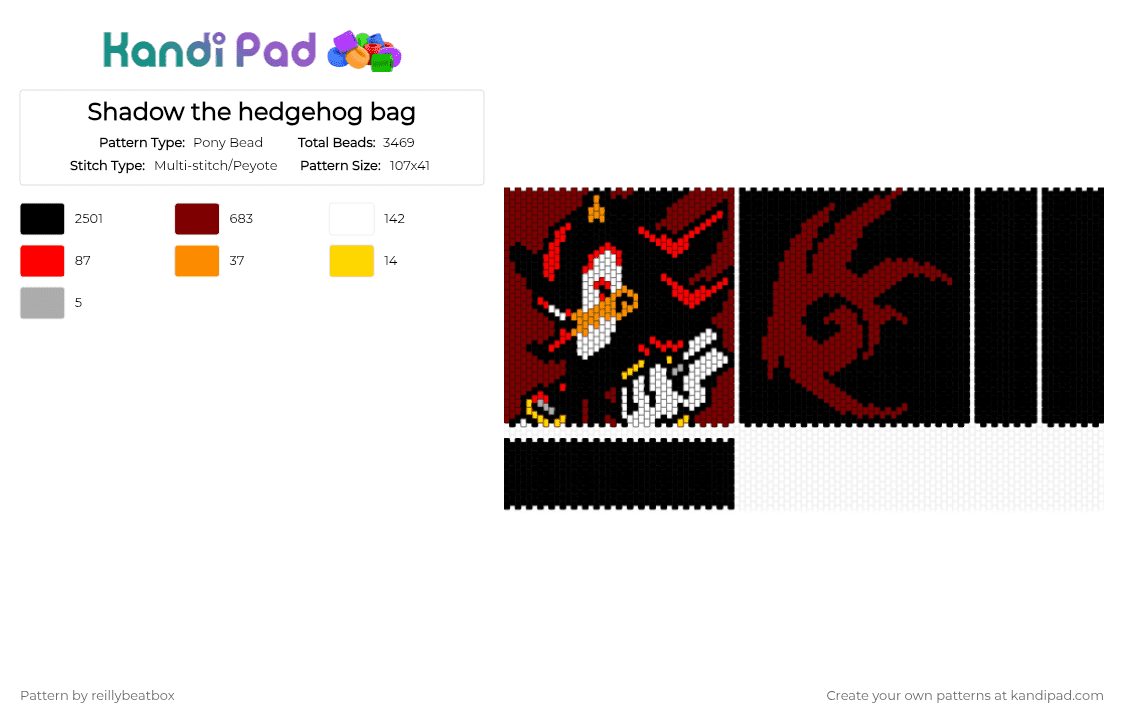 Shadow the hedgehog bag - Pony Bead Pattern by reillybeatbox on Kandi Pad - black,brown